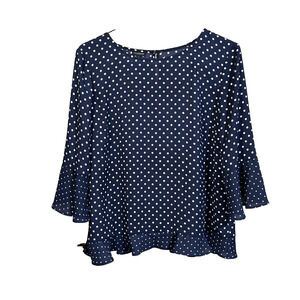 Talbots Polka Dot Bell Sleeve Blouse Top Size Large Chiffon Flowy Cottage